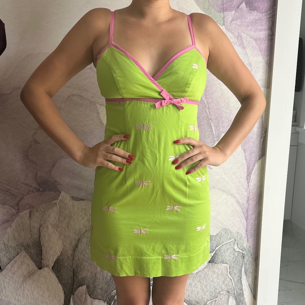 Vintage Lilly Pulitzer Dragonfly Brett Dress Margarita Lime Green Pink Size 2